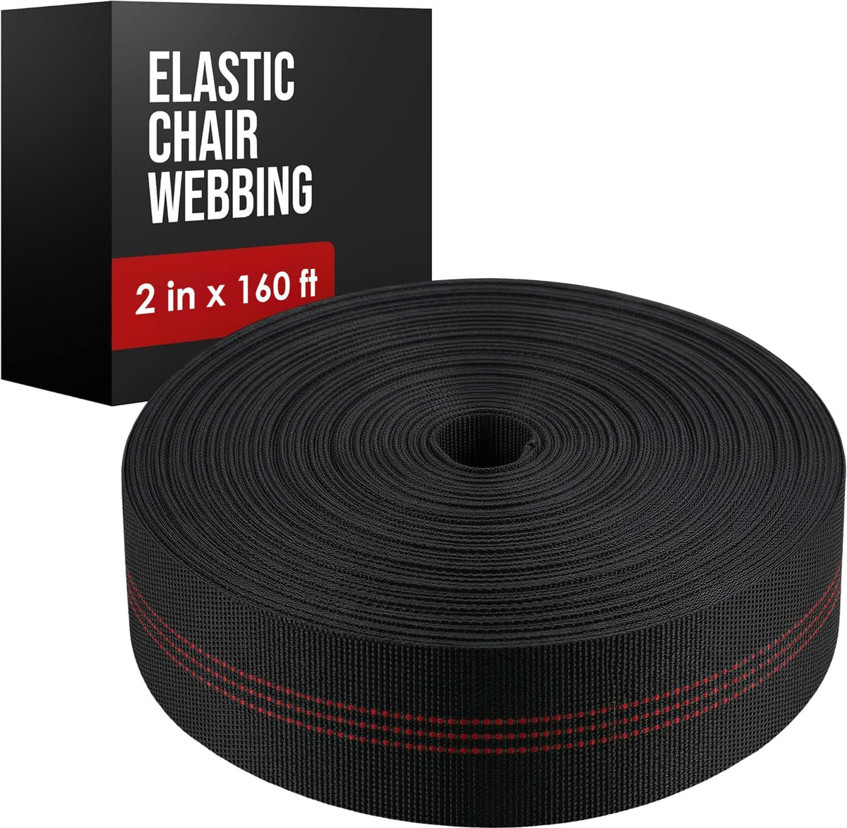 Chair Webbing, Upholstery Webbing, Couch Elastic, 2 Inch, 160 Foot Roll | Houseables Replacement Straps for Lawn Chairs Upholstery Strapping Kit for Furniture Repair, Support, Sofa, Dining Seat, Belt