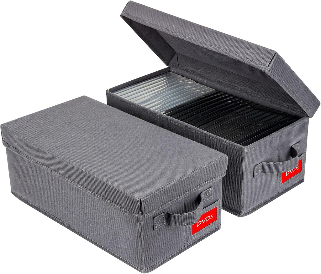 NUSWOR Upgrades DVD Storage Box - 2Pack DVD Organizer with Lid - Grey | Perfect DVD Case Storage Solution - DVD Holder 15.75 x 8.1 x 6.1 inches - Holds 50 DVDs