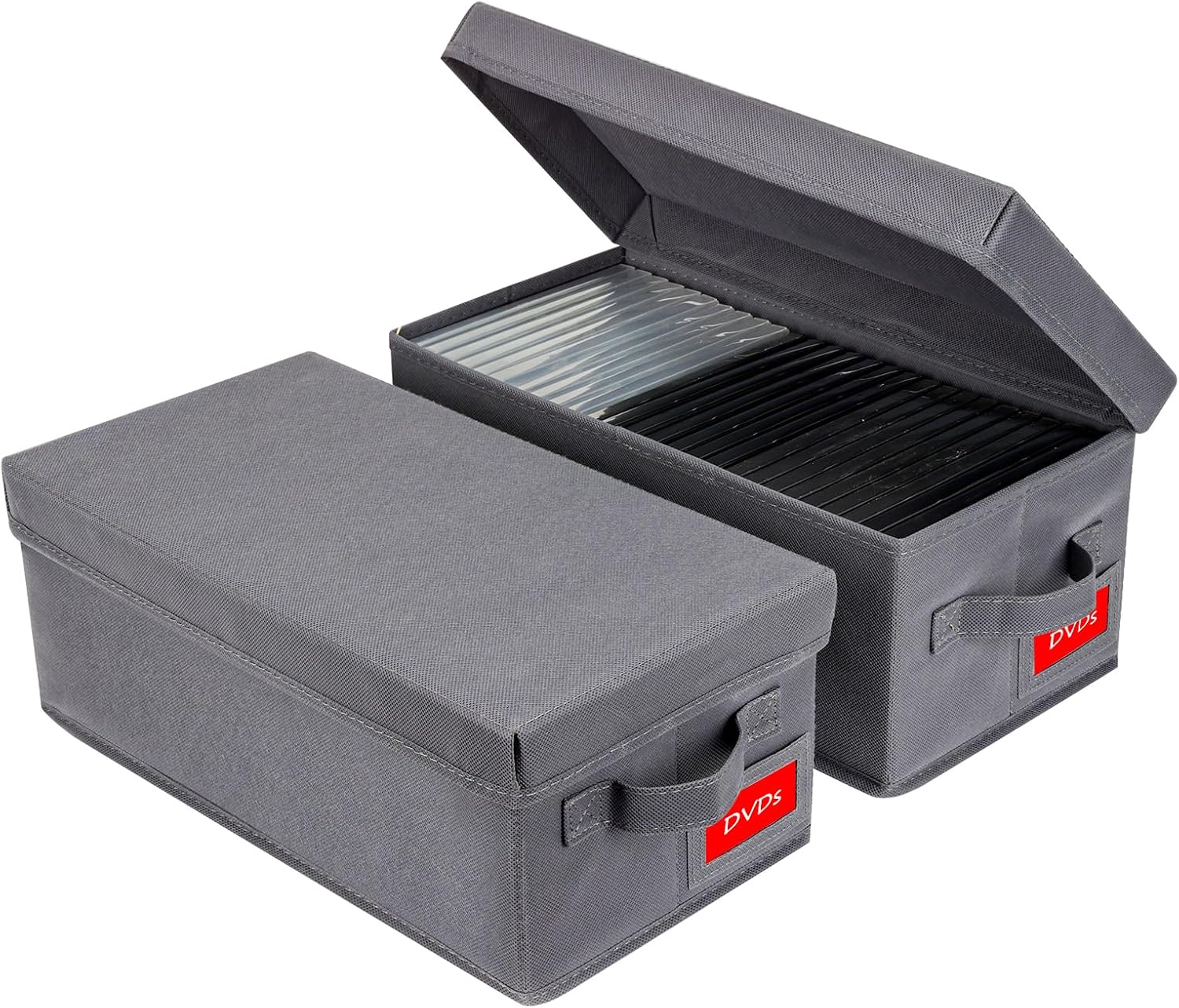 NUSWOR Upgrades DVD Storage Box - 2Pack DVD Organizer with Lid - Grey | Perfect DVD Case Storage Solution - DVD Holder 15.75 x 8.1 x 6.1 inches - Holds 50 DVDs