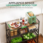 Cinati 4-Tier Utility Kitchen Cart with Wood Top, 29" W Kitchen Storage Cart with 8 Baskets & Handle, Metal Snack Cart with Wheels, Adjustable Pantry Organizer and Storage Cart for Fruit, Vegetables