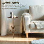 Round Side Table, Small Metal Drink Table for Small Spaces, Modern Martini Table for Living Room, Bedroom, Corners, and Office (Antique Brass)