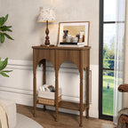 Console Table with Storage Shelf, 28" Retro 2-Tier Entryway Table, Wooden Sofa Table with Roman-Style Legs for Living Room, Hallway, Brown