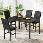 AWQM Products 5-Piece Marble Dining Set, Modern Kitchen Table and Chairs for Dining Room, Compact Space Saving Furniture, Dinette, 4 Upholstered Velvet Chairs - Black