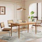 SoarFlash Linen Dining Chair Set of 4 Modern Upholstered Kitchen Chair with Walnut Rattan Cane Back, Stainless Chrome Base for Dining Room, Club(Coffee)