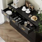 Buffet Cabinet with Storage - Buffets & Sideboards Kitchen Storage Cabinet, Wood Console Table Coffee Bar Accent Cabinets for Living Room Dining Room Entryway Large 3 Doors & Drawers, Black 47.2"W