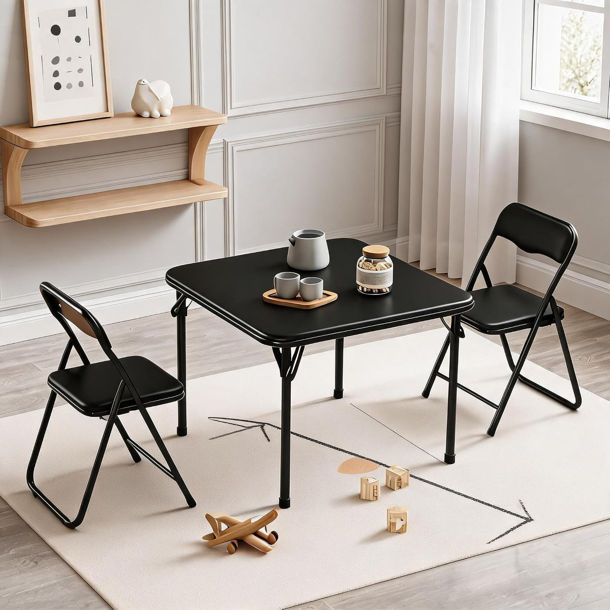 Kids Folding Table and Chairs Set 3-Piece PU Padded No Assembly | Fold-Flat Design + No Assembly + PU Padded Comfort – A Perfect Space-Saving Activity Set for Kids Ages 2-8