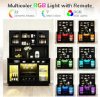 70.9" Tall Kitchen Pantry Cabinet with Outlet & LED Lights, 54.3" Wide Kitchen Storage Cabinet with Wine Rack, Farmhouse Coffee Bar Station with Pegboard, Buffet Sideboard (Black)