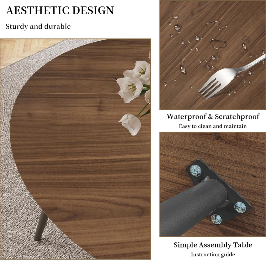 HIPIHOM 43.3 Inch Walnut Round Dining Table for 4, Space-Saving Dinette Perfect for Kitchen Dining Living Room(Walnut Table)