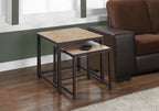 Set of 2 Nesting Tables, Metal, Brown, Transitional Style | Dual-size nesting tables with light brown terracotta tile tops and reinforced metal bases