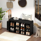 Giantex Shoe Storage Bench with Umbrella Stand, 10-Cubby Entryway Shoe Rack Organizer with Padded Seat, Adjustable & Removable Shelves for Hallway, Living Room & Bedroom (Black)