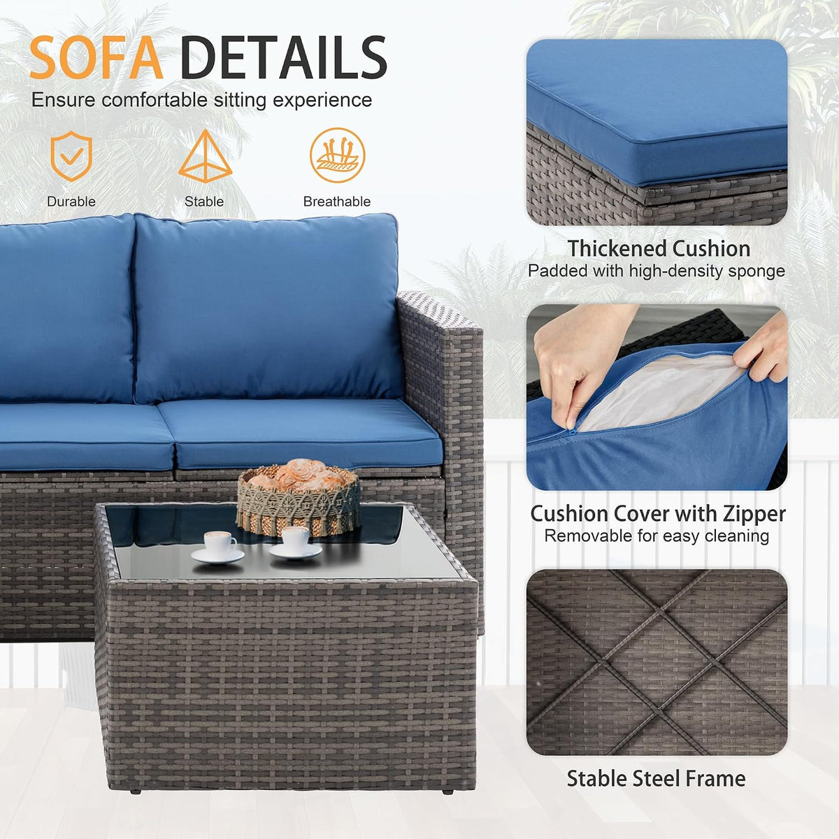Shintenchi 4 Pieces Patio Furniture Set, 2-in-1 Convertible Sectional Sofa & Chaise Lounge, All-Weather Wicker Rattan Sofa Couch with Cushions & Coffee Table for Yard, Garden, Porch, Poolside