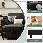 Vongrasig Convertible Sectional Couches, 3 Seat L Shaped Couch Sofa with Removable Pillows Soft Corduroy Fabric Small Couch Mid Century for Living Room, Apartment and Office (Black)