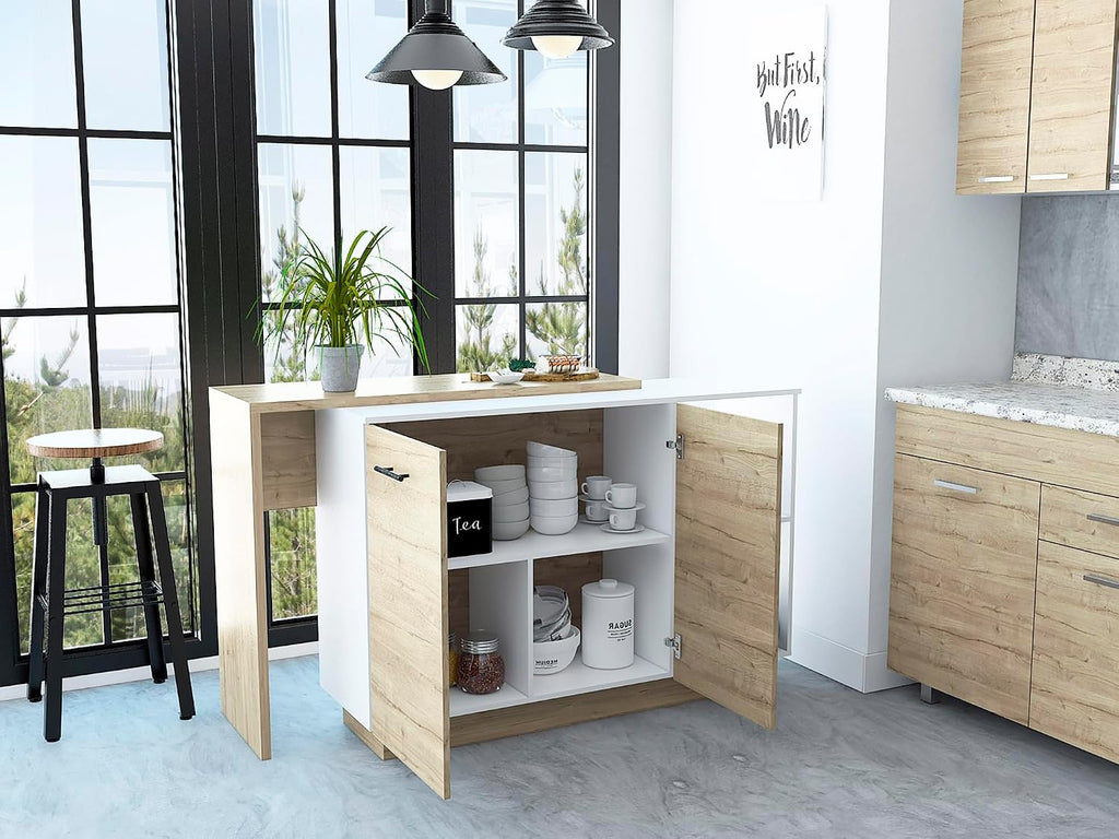 1-Drawer 3-Division Kitchen Island White with Particle Board | Modern kitchen island with 1 drawer and 5 shelves for storage and display