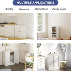 Metal Pantry Cabinet, 35 Inch Tall Kitchen Storage Cabinet, Pantry Cabinet with Doors and 2 Adjustable Shelves, Food Pantry Storage Cabinet for Kitchen, White