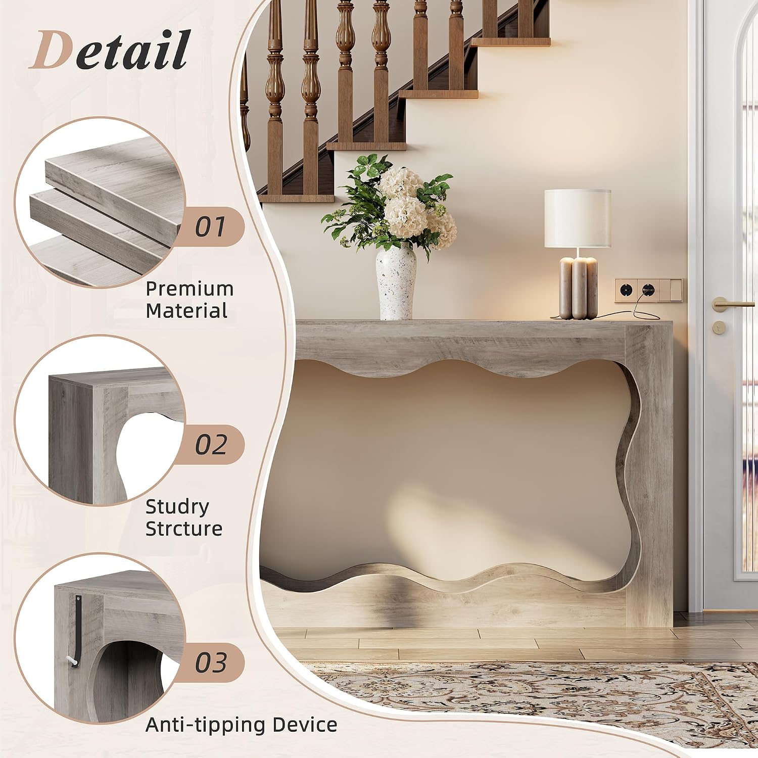 Shintenchi 63 inch Farmhouse Console Table with Storage & LED Light, Long Sofa Table Behind Couch, Narrow Entryway Entrance Table, Hallway Accent Stand Home Decor for Living Room, Entry Way, Ash Gray