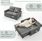 GOSUHI 52" 3-in-1 Convertible Sleeper Sofa Bed, Linen, Dark Gray | Pull-Out Bed, Stepless Adjustable Backrest, Side Pocket, Compact Loveseat, Living Room, Dorm & Apartment