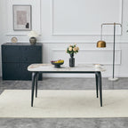 Modern Rectangular Dining Table,63”Sintered Stone Dining Table for 4-6, Stone Top with Carbon Steel Frame for Small Space,Kitchen Office,Apartment,Cafe（Marble）