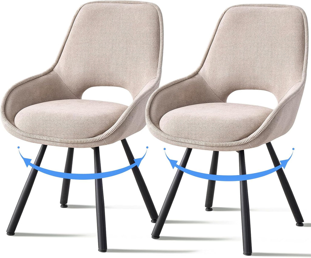 Swivel Dining Chair Set of 2, Modern Upholstered Fabric Kitchen Chairs with Thicken Cushion for Living Room Bedroom Restaurant (Beige)