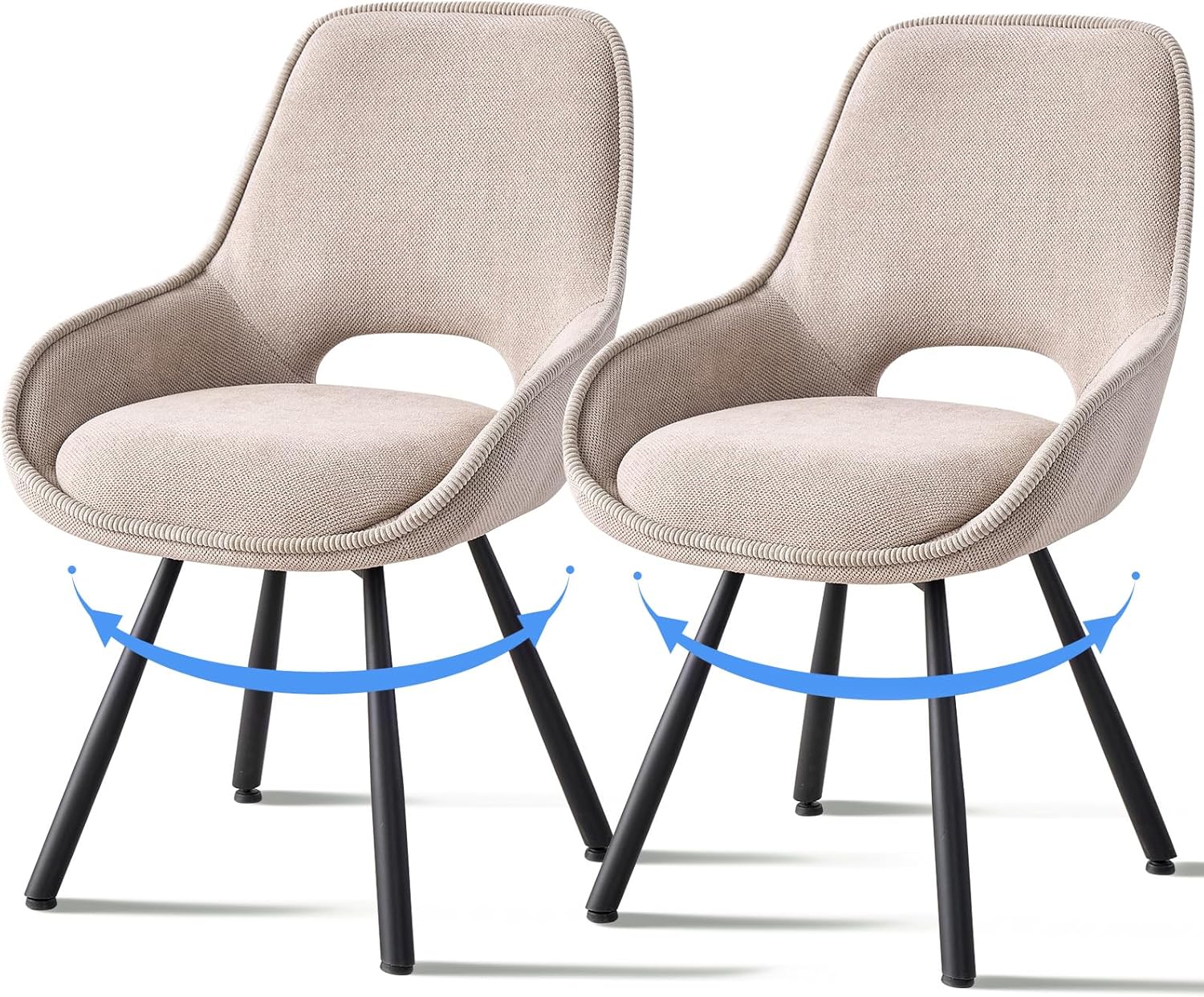 Swivel Dining Chair Set of 2, Modern Upholstered Fabric Kitchen Chairs with Thicken Cushion for Living Room Bedroom Restaurant (Beige)