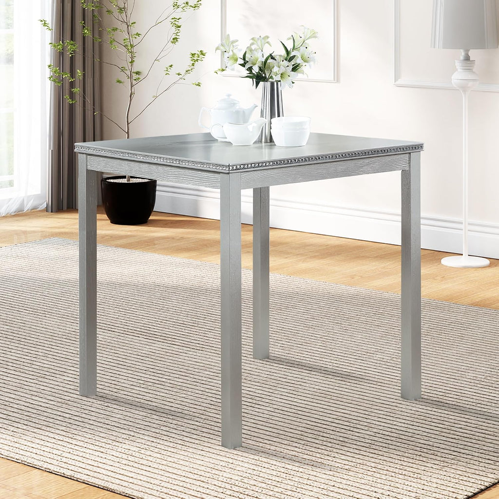LUMISOL Wood Square Dining Table for 4, Farmhouse Counter Height Kitchen Table for Small Space, No Included Chairs, Silver Grey