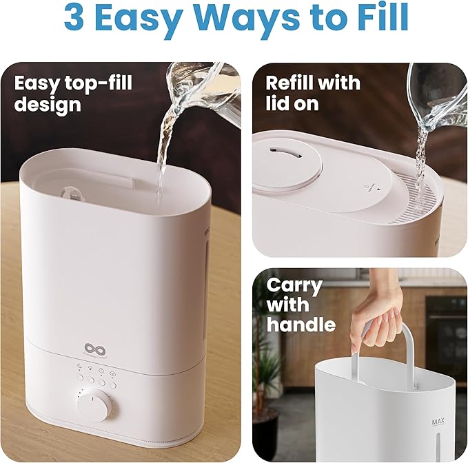 Everlasting Comfort 6L Humidifier Large Room, High Mist Output 60 HR Runtime Ultrasonic Top Fill Humidifiers for Bedroom, Easy to Use & Clean for Home, Baby Humidifier, Plants, Congestion, Indoor