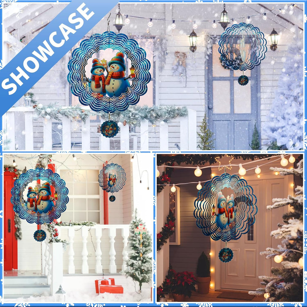 3D Snowman Wind Spinners for Yard and Garden Christmas Decor 12 Inch Outdoor Metal Stainless Steel Wind Spinner Unique Gift Xmas Wind Sculptures