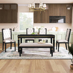 Harper & Bright Designs 6-Piece Kitchen Dining Table Chairs Set, 60" Rectangular Table and 4 High-Back Tufted Chairs & 1 Bench for Dining Room and Kitchen (Black)