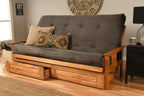 Kodiak Furniture Monterey Queen-size Futon, Storage Drawers, Butternut Finish with Suede Gray Mattress