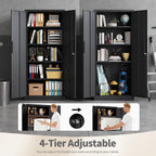Metal Storage Cabinet with Lock, 71"H Garage Storage Cabinet, Black | Storage Cabinet with 2 Doors and 4 Adjustable Shelves, Steel Locking File Cabinet for Garage Office Home, 71"H x 16"D x 32"W