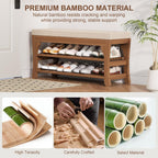 PETKABOO 39.4" Shoe Storage Bench with Cushion, Bamboo Shoe Rack Bench, 2-Tier Entryway Shoe Organizer, Supports up to 380 LB, for Hallway, Bedroom, Closet, Living Room