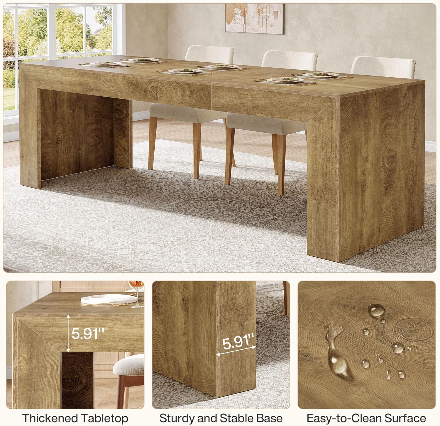 Tribesigns Extra Long Dining Table for 6-8 People, 78.7-Inch Rectangular Kitchen Table with Wooden Tabletop and Legs for Kitchen, Dining Room, Living Room, Heavy Duty, Brown