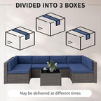 Outsunny 7 Piece Patio Furniture Set, Wicker Outdoor Sectional Sofa Set, All Weather PE Rattan Outdoor Furniture Conversation Sets with Cushions, Glass Top Coffee Table, Dark Blue