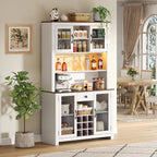 70.9” Kitchen Pantry Cabinet, Farmhouse Rustic Buffet Hutch with LED Lighting and Power Outlets, Large Food Pantry Cabinet with Doors and Adjustable Shelves, Storage Cabinet with Wine Rack for Kitchen