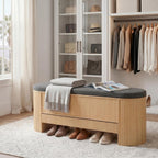Gyfimoie Shoe Storage Bench with Cushion, Sturdy Entryway Bench Supports 300 lb, Wood Storage Chest with Drawer for Bedroom, 47.64"*17.91 * 13.98" Inches, Shoe Benches for Living Room, Hallway