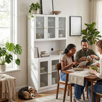 71" Kitchen Pantry Cabinet with Storage, Tall Kitchen Pantry Cabinet with Countertop Soft Close Glass Doors, Tall Kitchen Hutch Cabinet with Drawer & Adjustble Shelves for Kitchen White