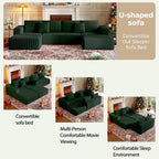 CHORRO134.6''Sectional Couch for Livingroom,Modular Corduroy Cloud Couch, U-Shaped Sofa with Chaise and Pillows,4-Deep Seat Sectional Sofa with 1 Ottoman,(Green,Left Chaise)