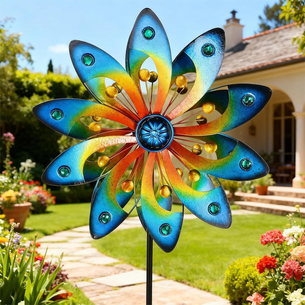 Metal Wind Spinner for Yard Decor Garden Windmill Outdoor Kinetic Wind Sculpture Dual Direction for Backyard Patio Lawn Homewarming Gift