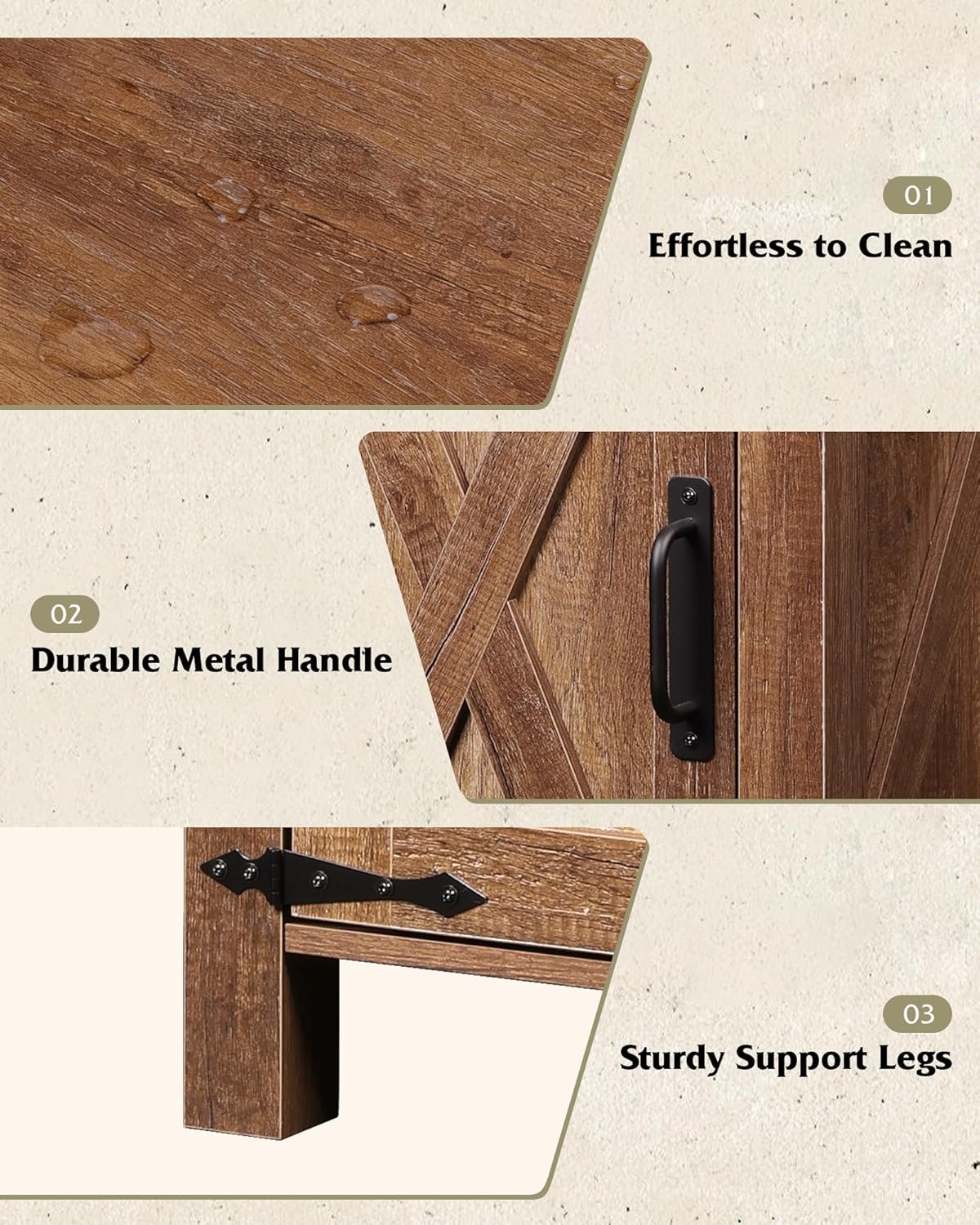 WLIVE Farmhouse Nightstand with Charging Station, Rustic Brown End Table with Barn Door and Adjustable Storage Shelf, 18" Modern Wood Night Stand Bedside Table for Bedroom