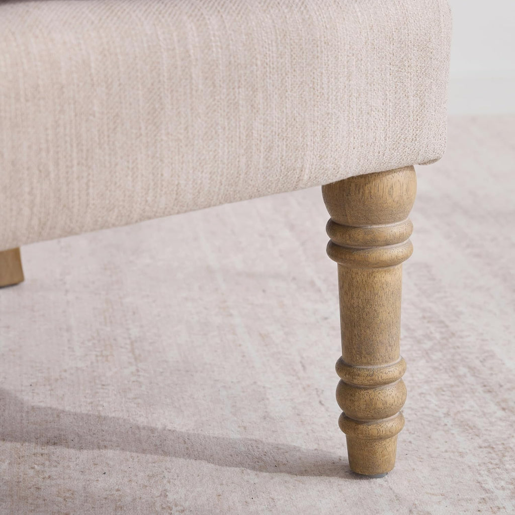 Accent Chair with Ottoman, Farmhouse Upholstered Armchair with Removable Thick Cushion & Lumbar Pillow, Wood Turned Legs, Comfy Reading Chair for Living Room Bedroom, Natural Beige
