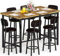 Recaceik 50" Dining Table Set for 6, 7-Piece Counter Height Bar Table Set with Upholstered Stools, Space-Saving Modern Pub Set for Kitchen, Breakfast Nook & Home Bar, Rustic Brown