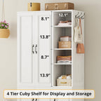 LIKIMIO Armoire Wardrobe Closet 70" H, 5 Doors for Bedroom, White | Wooden Wardrobe with 4 Storage Shelves and Hanging Rod, Clothing Storage Cabinet Organizer Combination