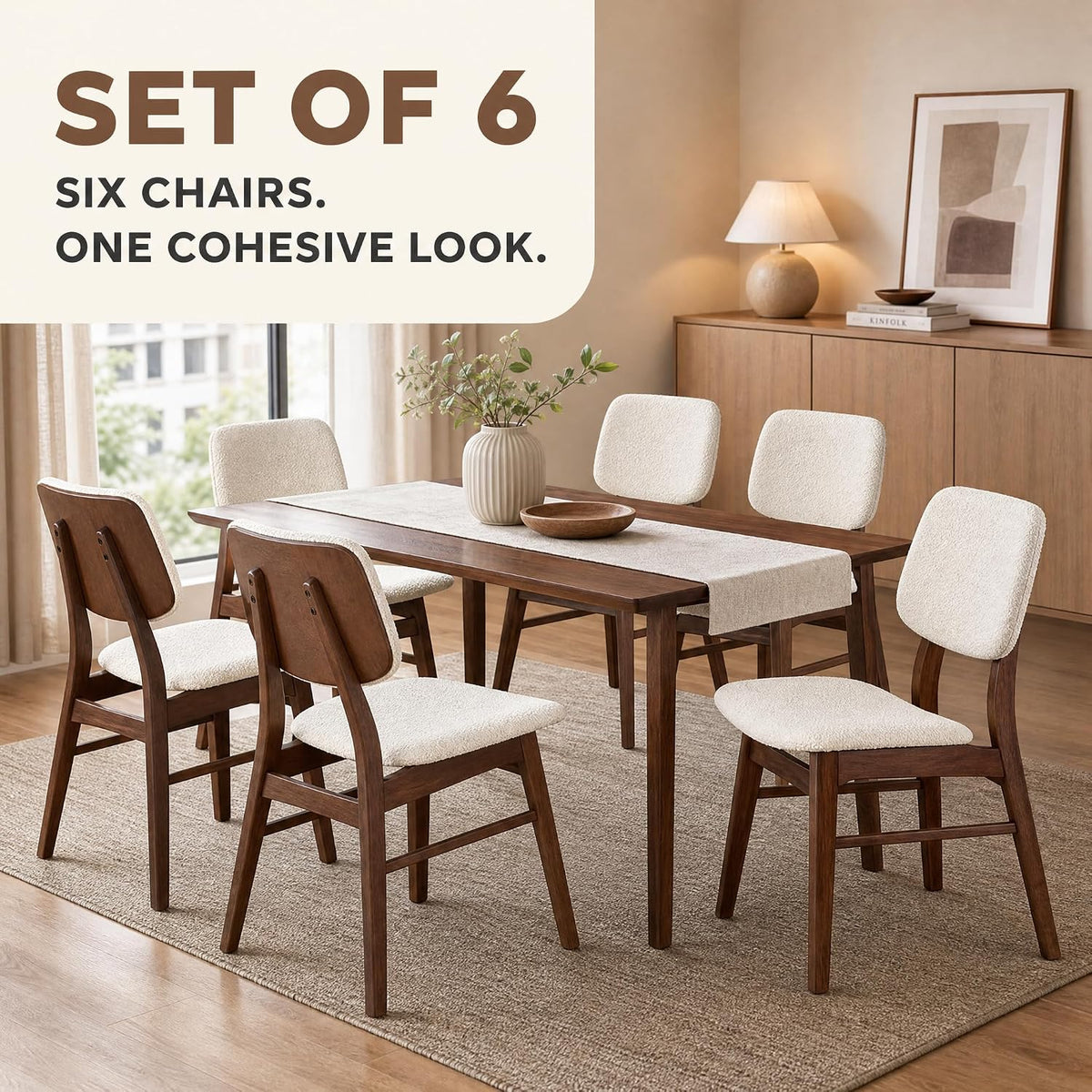 Dining Chairs Set of 6, Mid-Century Modern Dining Room Kitchen Dinner Chairs, Upholstered Vanity Living Room Chairs, Open Back and Padded Seat for Home/Kitchen/Living Room/Bedroom