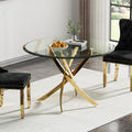 36" Glass Dining Table for 2-4, Modern Dining Room Table with 0.39" Tempered Glass Top and Cross X-Shaped Gold Stainless Steel Base, Round Kitchen Dinner Table for Dining Room