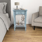 Decor Therapy Jane Nightstand Side Table with a Drawer, Shelf, Traditional Design, Ice Blue 17" D x 14" W x 26" H