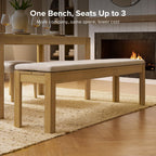 mopio Logan Upholstered Beige Dining Bench, Modern Farmhouse Solid Wood with Light Wire Brush for Dining Room and Kitchen (64" Dining Bench)