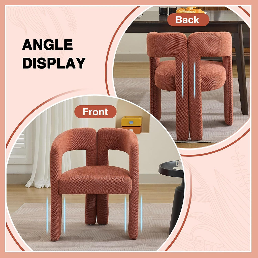 adochr Modern Barrel Dining Chairs Set of 6, Upholstered Linen Dining Room Chair with Wooden Legs, Accent Chairs with Arms, Comfy Side Armchairs for Kitchen/Dining Room/Living Room, Orange