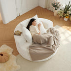 55''L Oversized Round Chaise Longue Chair Indoor, Corduroy Sponge Single Sofa, Oversized Round Chairs, Modern Sleeper Chair for Living Room,Projection Room, Wide Armrest Chairs Beige