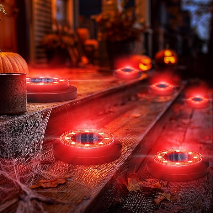 Flacchi Solar Ground Lights - Solar Powered Lights Outdoor Solar Disk Light Waterproof Landscape Light for Patio Yard Pathway Walkway Driveway (Red, 12 Pack)