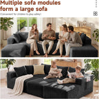 Couch ≈139" U-Shaped Sofa, Modular Sofa in Living Room Comfy Corduroy Fluffy Couch with Deep Seat and Side Pockets, Flexible Module Combination for Living Room (Black, 139IN)