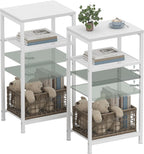 Heybly Small Side Table Set of 2, Tall End Table with Adjustable Shelf, Telephone Table, Nightstand, Accent Table Stand, Small Entryway Table, Bedroom,Living Room, Office,Bathroom, White, HET003WT2